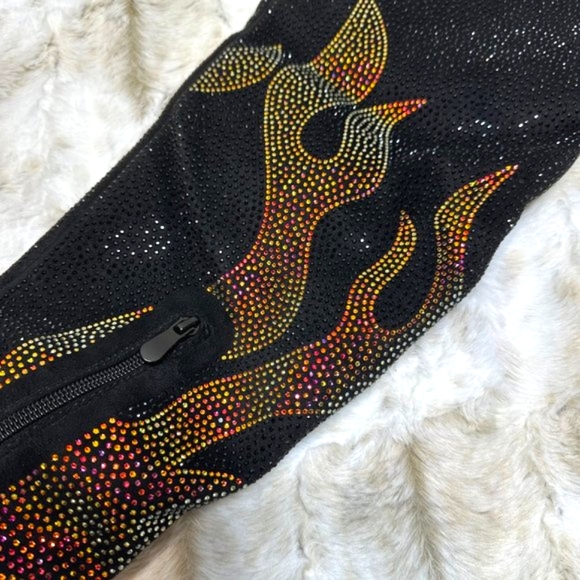 Sexy & Fun Black & Gold Rhinestone Flame Detail Sexy OTK Thigh Boots - Picture 16 of 16